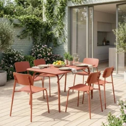 sweeek Set tavolo da giardino pieghevole in metallo con 6 sedie