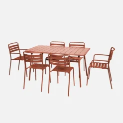 sweeek Set tavolo da giardino pieghevole in acciaio con 2 poltrone e 4 sedie, 140cm