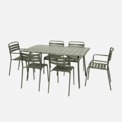 sweeek Set tavolo da giardino pieghevole in acciaio con 2 poltrone e 4 sedie, 140cm