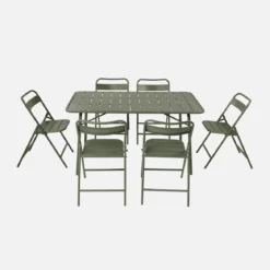 Set tavolo da giardino pieghevole in acciaio con 6 sedie, 140cm