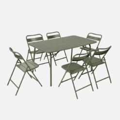 Set tavolo da giardino pieghevole in acciaio con 6 sedie, 140cm