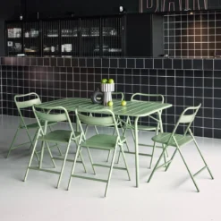 Set tavolo da giardino pieghevole in acciaio con 6 sedie, 140cm