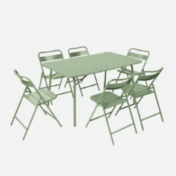 Set tavolo da giardino pieghevole in acciaio con 6 sedie, 140cm
