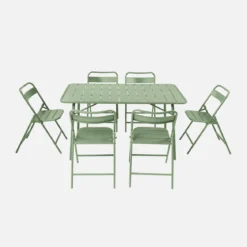 Set tavolo da giardino pieghevole in acciaio con 6 sedie, 140cm