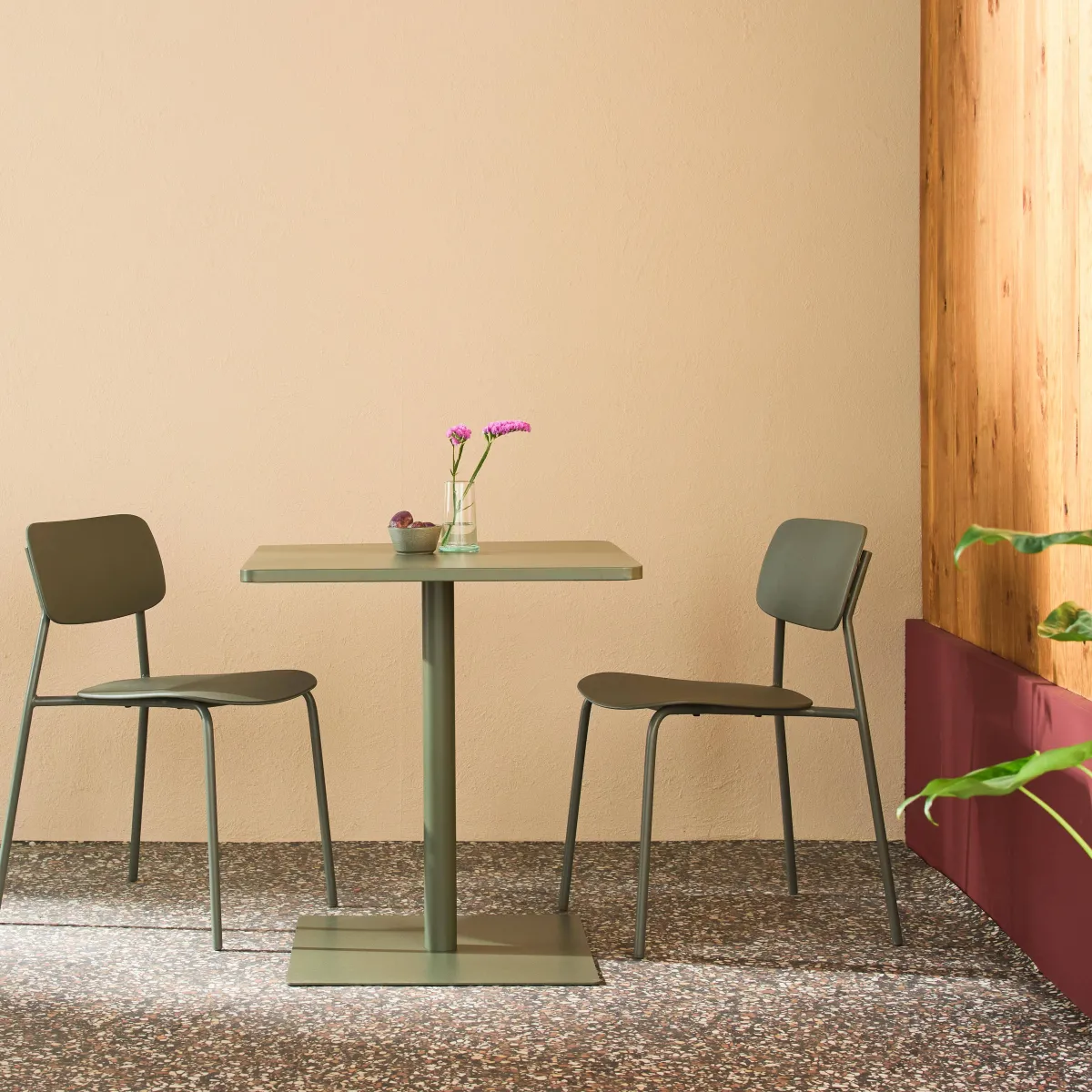 sweeek Set tavolo da giardino quadrato in acciaio con 2 sedie
