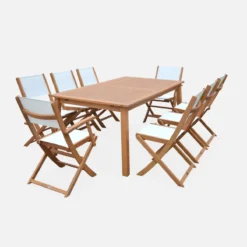 sweeek Set tavolo da giardino rettangolare allungabile in legno con 8 sedie