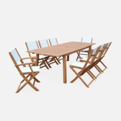 sweeek Set tavolo da giardino rettangolare allungabile in legno con 8 sedie