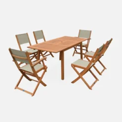 Set tavolo da giardino rettangolare allungabile in legno con 6 sedie