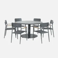 sweeek Set tavolo da giardino rotondo in alluminio con 6 sedie