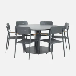 sweeek Set tavolo da giardino rotondo in alluminio con 6 sedie