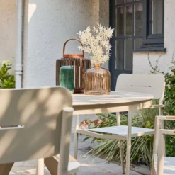 sweeek Set tavolo da giardino rotondo in alluminio e vetro con 6 sedie