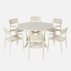 sweeek Set tavolo da giardino rotondo in alluminio e vetro con 6 sedie
