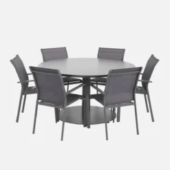 sweeek Set tavolo da giardino rotondo in altuminio con 6 sedie