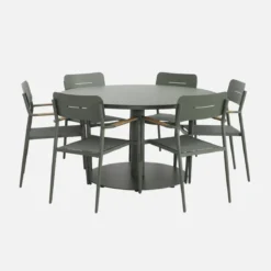 Set tavolo da giardino rotondo in alluminio con 6 sedie
