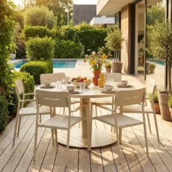 sweeek Set tavolo da giardino rotondo in alluminio con 6 sedie
