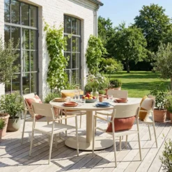 sweeek Set tavolo da giardino rotondo in alluminio con 6 sedie