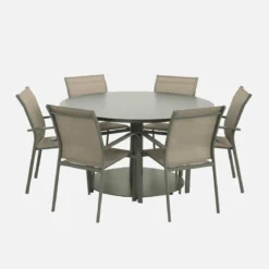 Set tavolo da giardino rotondo in altuminio con 6 sedie