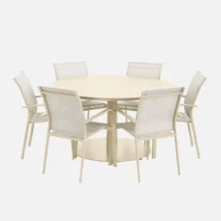 Set tavolo da giardino rotondo in altuminio con 6 sedie