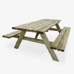 sweeek Set tavolo da picnic in legno di pino con 2 panche