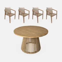 sweeek Set tavolo da pranzo per interni ed esterni in legno con 4 sedie