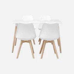 sweeek Set tavolo e 4 sedie da pranzo scandinavo con gambe in legno, 120x80cm