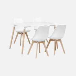 sweeek Set tavolo e 4 sedie da pranzo scandinavo con gambe in legno, 120x80cm