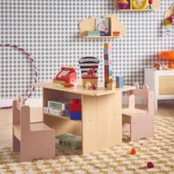 sweeek Set tavolo per bambini con 2 sedie e ripiani