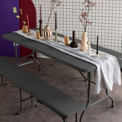sweeek Set tavolo pieghevole per eventi con 2 panche in plastica