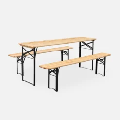 sweeek Set tavolo pieghevole per eventi con 2 panche in legno