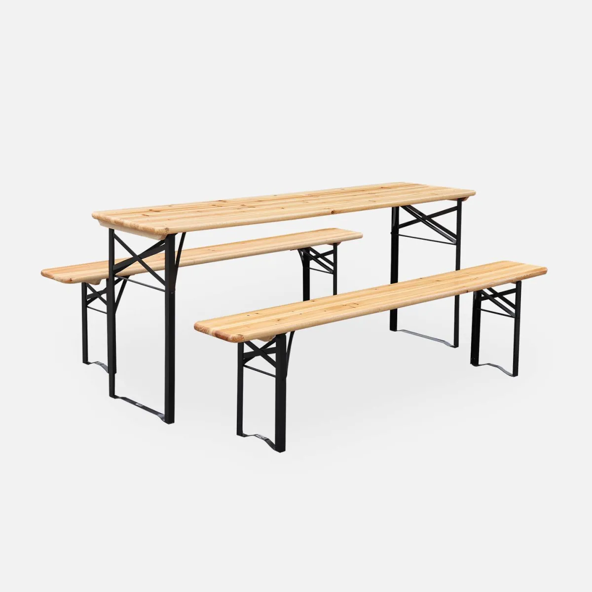 sweeek Set tavolo pieghevole per eventi con 2 panche in legno