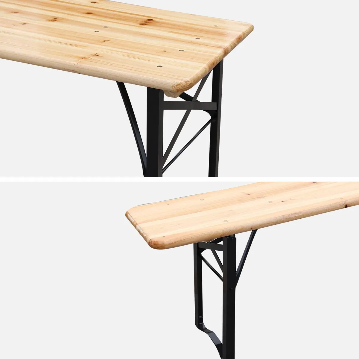 sweeek Set tavolo pieghevole per eventi con 2 panche in legno