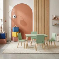 sweeek Set tavolo rettangolare per bambini in legno di pino con 4 sedie