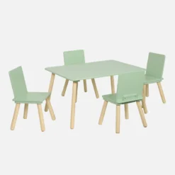 sweeek Set tavolo rettangolare per bambini in legno di pino con 4 sedie