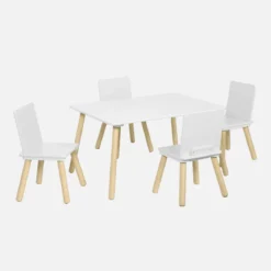 Set tavolo rettangolare per bambini in legno di pino con 4 sedie