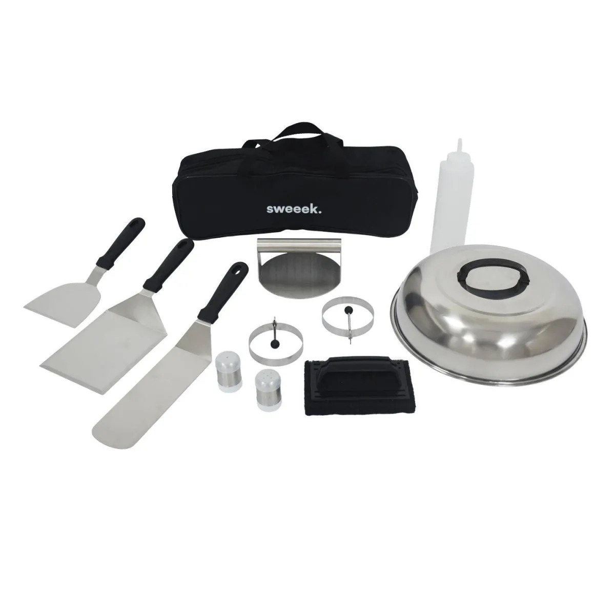sweeek Set 11 utensili per barbecue, piastra di cottura e braciere
