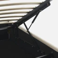 sweeek Struttura letto con contenitore e rete a doghe, imbottita bouclé bianco