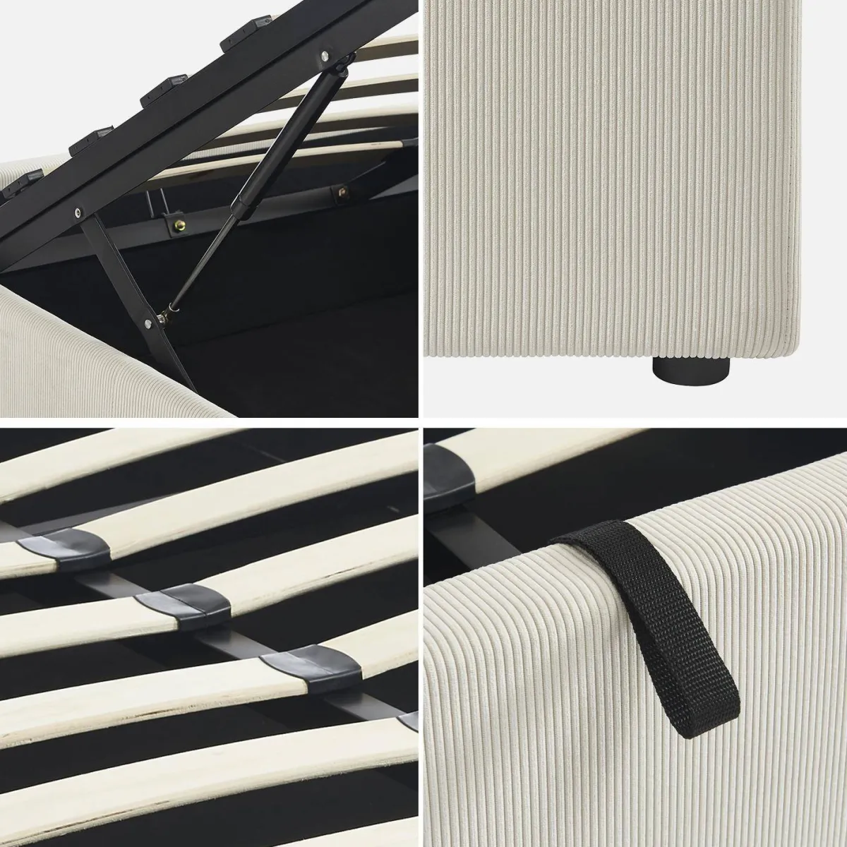 sweeek Struttura letto con contenitore e rete a doghe 140x190cm, imbottita coste fini
