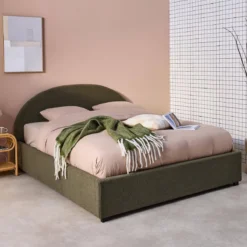 sweeek Struttura letto con contenitore e testiera imbottita bouclé, 160x200cm