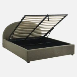 sweeek Struttura letto con contenitore e testiera imbottita bouclé, 160x200cm