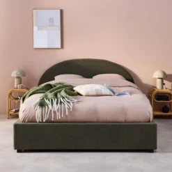 sweeek Struttura letto con contenitore e testiera imbottita bouclé, 160x200cm