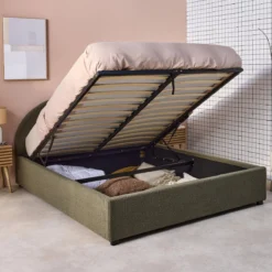 sweeek Struttura letto con contenitore e testiera imbottita bouclé, 160x200cm