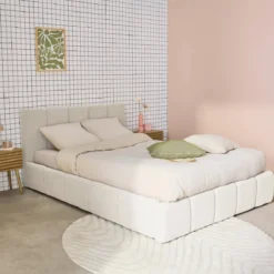 sweeek Struttura letto con contenitore e testiera 140cmx190cm, imbottita bouclé