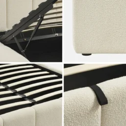 sweeek Struttura letto con contenitore e testiera 140cmx190cm, imbottita bouclé