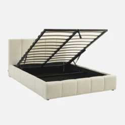 sweeek Struttura letto con contenitore e testiera 140cmx190cm, imbottita bouclé