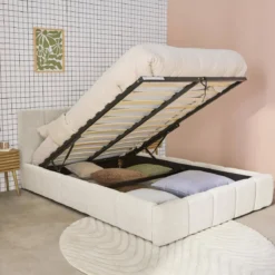 sweeek Struttura letto con contenitore e testiera 140cmx190cm, imbottita bouclé