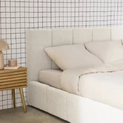 sweeek Struttura letto con contenitore e testiera 140cmx190cm, imbottita bouclé