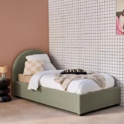 sweeek Struttura letto con contenitore e testiera 90x190cm, imbottita bouclé