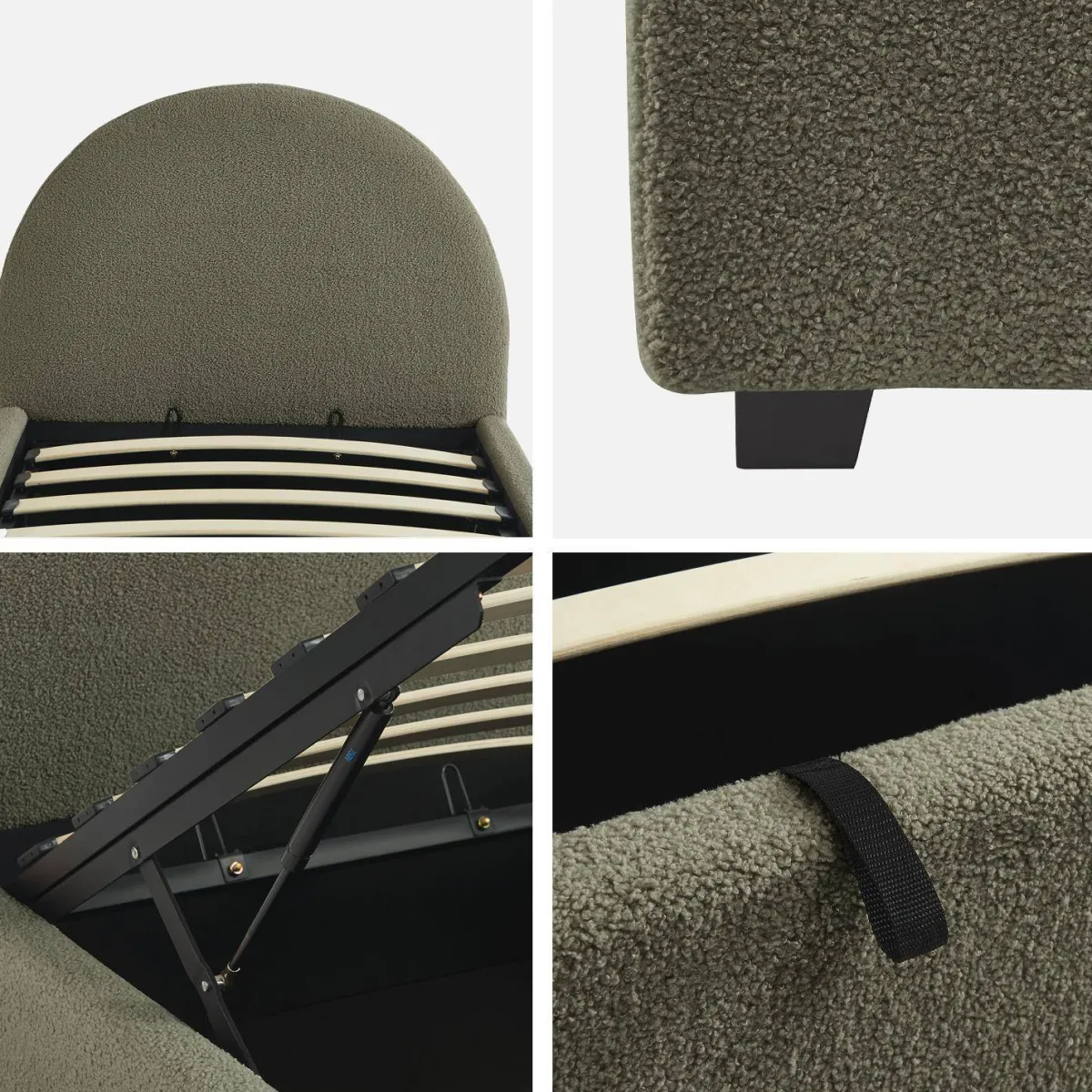 sweeek Struttura letto con contenitore e testiera 90x190cm, imbottita bouclé