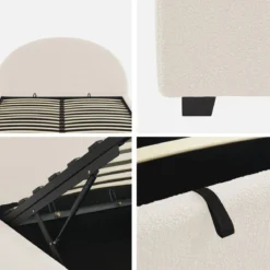 Struttura letto con contenitore e testiera 140x190cm, imbottita bouclé