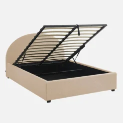 Struttura letto con contenitore e testiera 140x190cm, imbottita bouclé